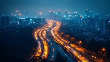 Fototapeta premium Night highway overpass cityscape urban rush