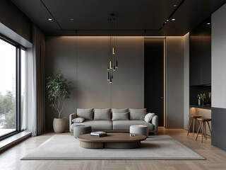 Modern luxury apartment interior in minimal scandinavian style