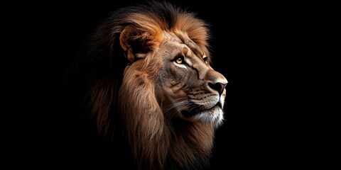 Fototapeta premium Majestic lion portrait on black background