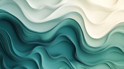 Flowing Waves of Turquoise and Cream in Abstract Art Design
