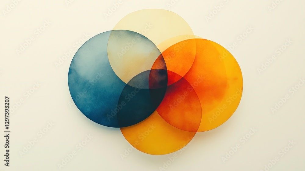 Poster abstract colorful circles overlapping in soft tones and shapes