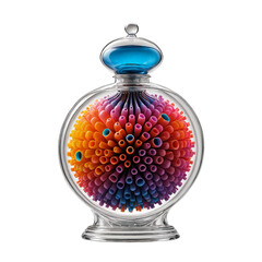 A glass jar with a colorful sphere of tubes inside. Cut out background.
