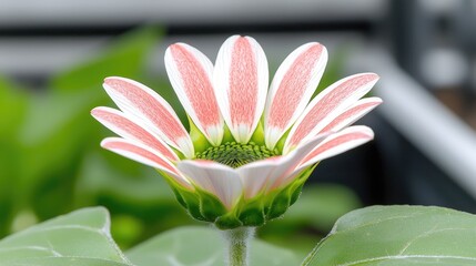 Fototapeta premium Pink and white flower bloom closeup, garden background, nature photography, website use