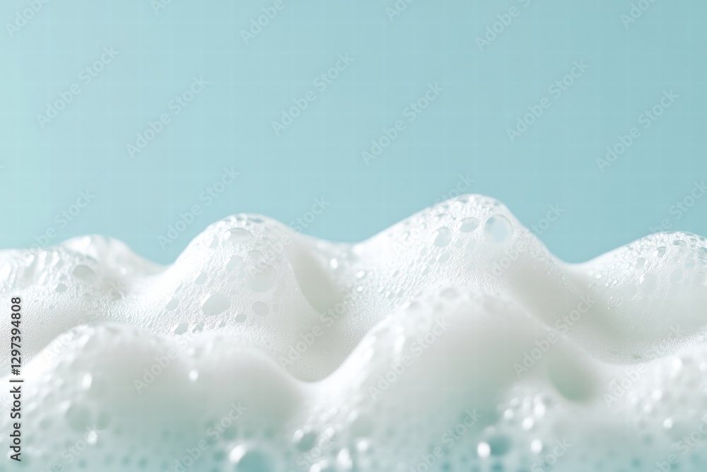 Poster Soft white bubbles create an abstract landscape against a light blue background in a serene setting. Generative AI