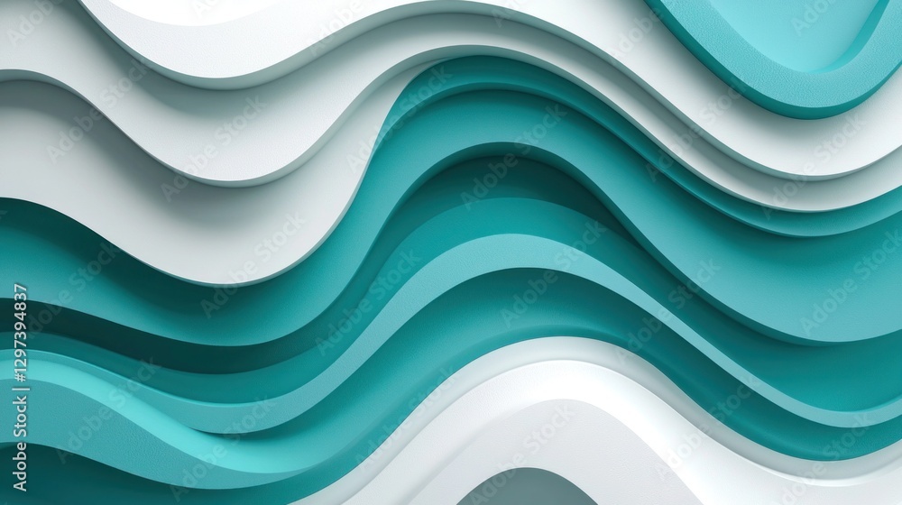 Poster abstract wave pattern in turquoise and white color layers