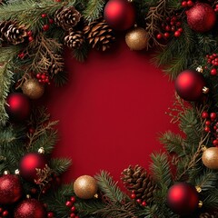 Festive holiday arrangement on red background