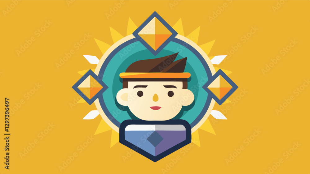 Poster vector illustration of a stylized character wearing a headband and surrounded by geometric shapes, s