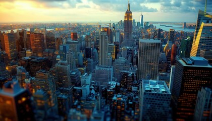 A cityscape view of New York City from above, with iconic landmarks in focus, Travel destinations, Urban and iconic