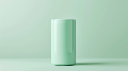 Sleek pastel green shampoo bottle design smooth cylindrical shape modern  art simple elegance minimalist style clean lines.