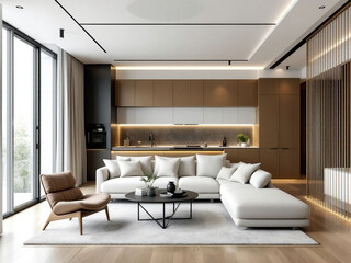 Modern luxury apartment interior in minimal scandinavian style