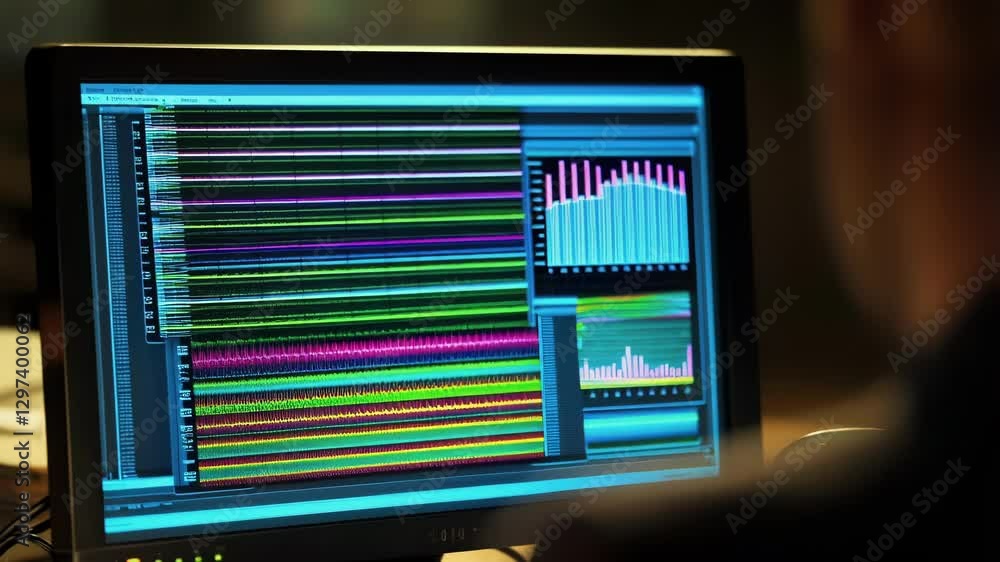 Poster Multiple views of a computer screen displaying complex scientific data visualizations, suggesting ongoing research and analysis by a scientist
