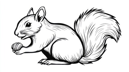 Fototapeta premium Black and white squirrel holding nut, stylized graphic