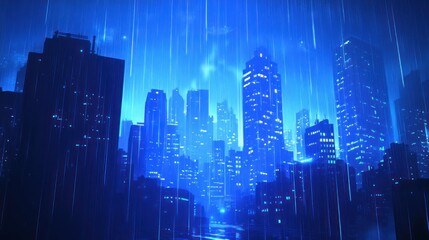 Obraz premium Futuristic city rain night lights background