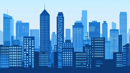 City skyline silhouette at dawn, urban landscape, simple graphic design, background image