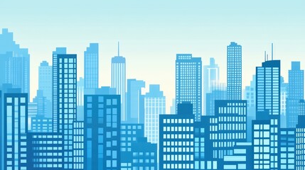 Fototapeta premium Blue cityscape skyline, morning light, urban background, illustration, use for presentation backgrounds, business, or architecture