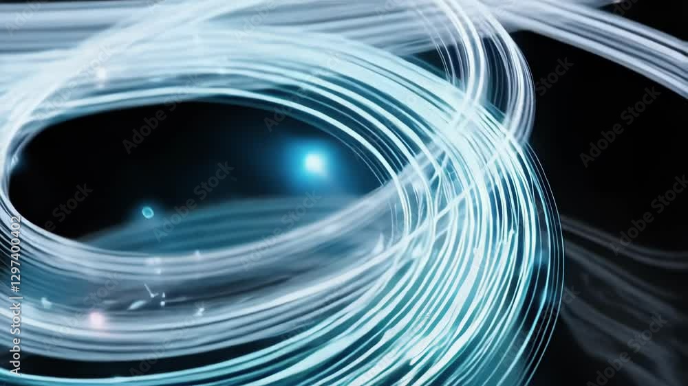 Aufkleber Dynamic light particles swirling and rotating around central point, generating mesmerizing energy flow against deep black background with elegant, futuristic visual motion