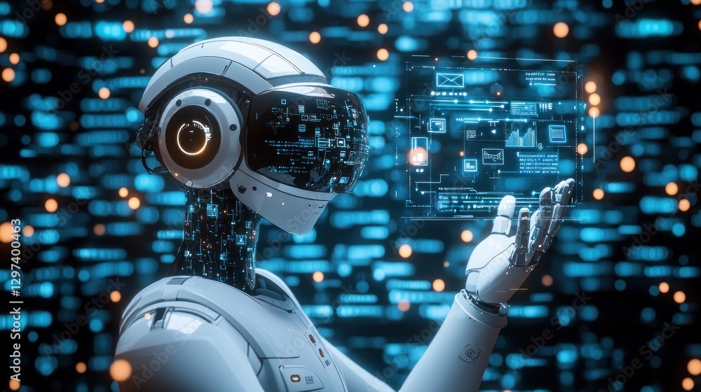 Poster modern ai digital assistant enhancing productivity on holographic interface