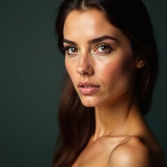 Fototapeta premium Exotic woman with flawless skin and striking eyes, glamorous aura, subtle shine