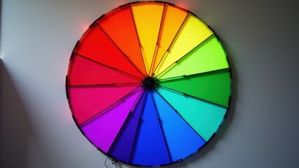 Obraz premium A vibrant rainbow wheel with multiple colored segments arranged in a circular pattern.