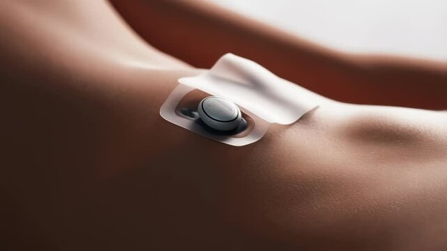 Female lower abdomen featuring contraceptive patch placement, showcasing transdermal birth control method against clean white background