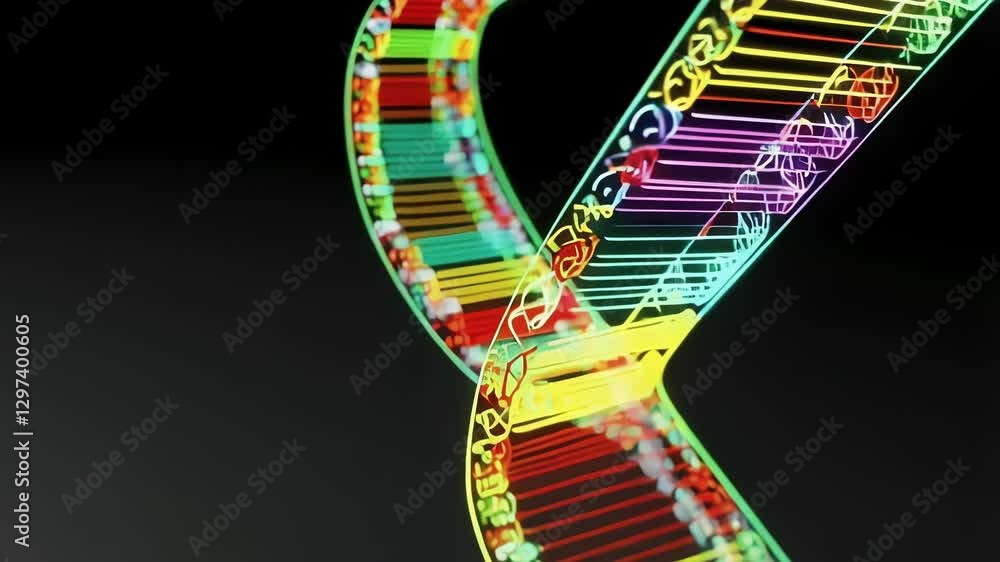 Aufkleber rotating colorful dna double helix spinning slowly, revealing intricate genetic structure against de