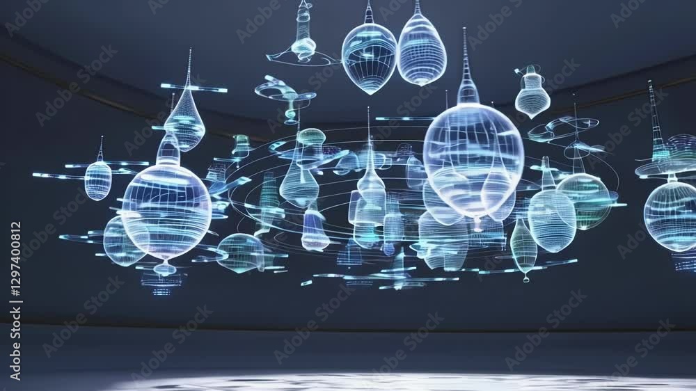 Aufkleber Wireframe structure rotating slowly within minimalist space, casting soft illumination and generating immersive futuristic visual experience through intricate digital design