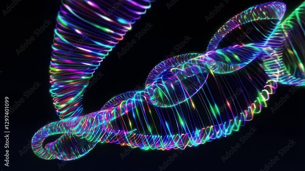 Poster colorful strands of light intertwine, forming a dynamic double helix structure, reminiscent of a dna