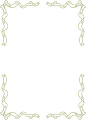 Cute empty decorative whimsical frame in coquette style, baroque border with ribbon bow, a4 shape, hand drawn line art illustration