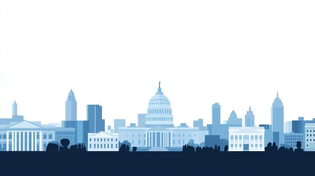 Washington DC Skyline Silhouette, Blue Tone, Cityscape, Background, Illustration, Stock Photo