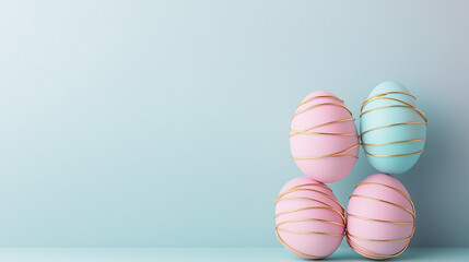 Fototapeta premium Easter eggs tied with a golden rope background