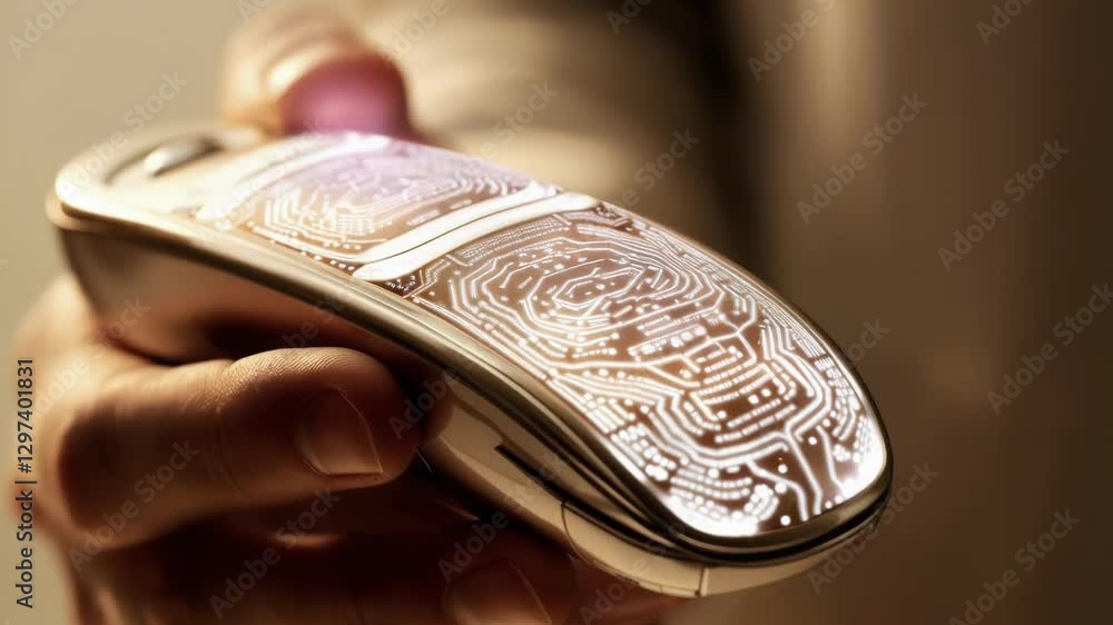 Poster Close up of a doctor's hand holding a sophisticated, futuristic medical scanner, illuminated by intricate circuit patterns and data visualizations, suggesting advanced diagnostic capabilities