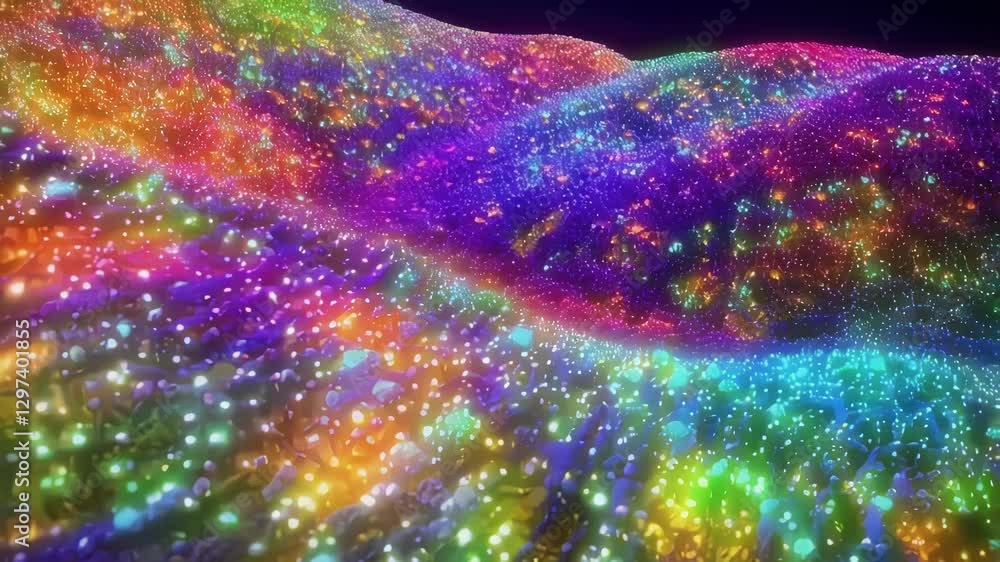 Aufkleber Glittering waves undulating with vibrant energy, creating a mesmerizing spectacle of color and light dancing across seamless, dynamic visual landscape