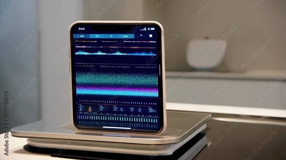 Leinwandbilder futuristic kitchen counter displaying health information on a tablet, suggesting advanced technology