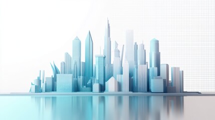 Obraz premium Abstract city skyline, 3D model, digital art, reflected in water, use for background, design, or illustration