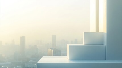Naklejka premium Minimalist platform with city skyline background