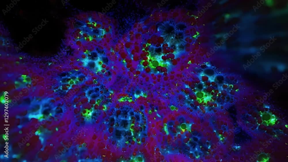 Aufkleber Fluorescent markers highlighting intricate cellular growth, multiplication, and dynamic processes during advanced scientific microscopic research in laboratory setting