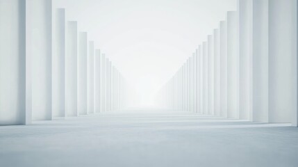 Fototapeta premium Empty White Columns Corridor, Modern Architectural Perspective, Studio Background
