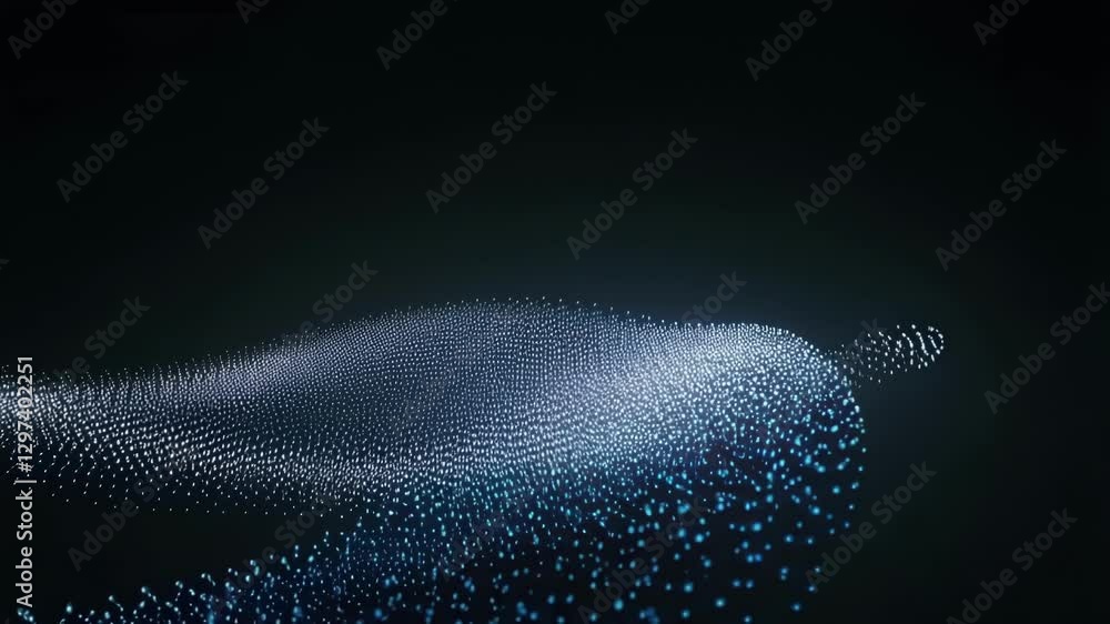 Aufkleber Abstract particles are flowing smoothly, creating a mesmerizing wave like motion against a dark backdrop, evoking a sense of dynamic energy and futuristic aesthetics