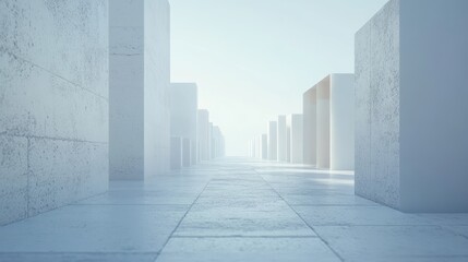 Obraz premium Abstract city street, minimalist, light, fog, architecture, modern, perspective, use in design