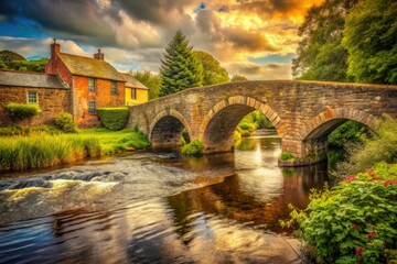 Fototapeta premium Shaw's Bridge, Edenderry: A historic stone arch spanning Belfast's River Lagan.