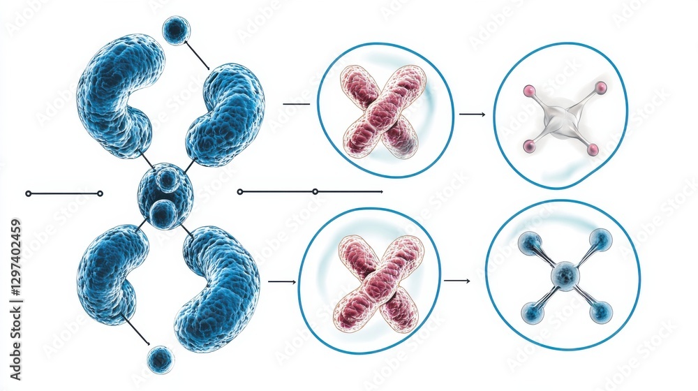 Poster this image depicts a detailed scientific showcasing various microscopic molecular structures and gen