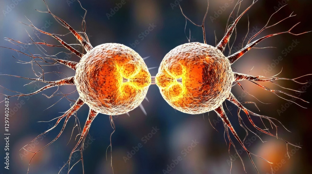 Poster glowing microscopic cell structures in vibrant digital rendering abstract futuristic visualization o