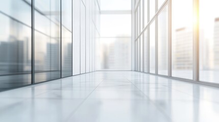 Modern office corridor with city view. Use Business background