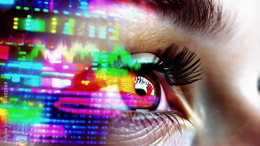 Aufkleber Advanced medical technology revealing diagnostic data streaming through augmented reality interface, reflecting innovative visualization of patient's eye during high tech health screening