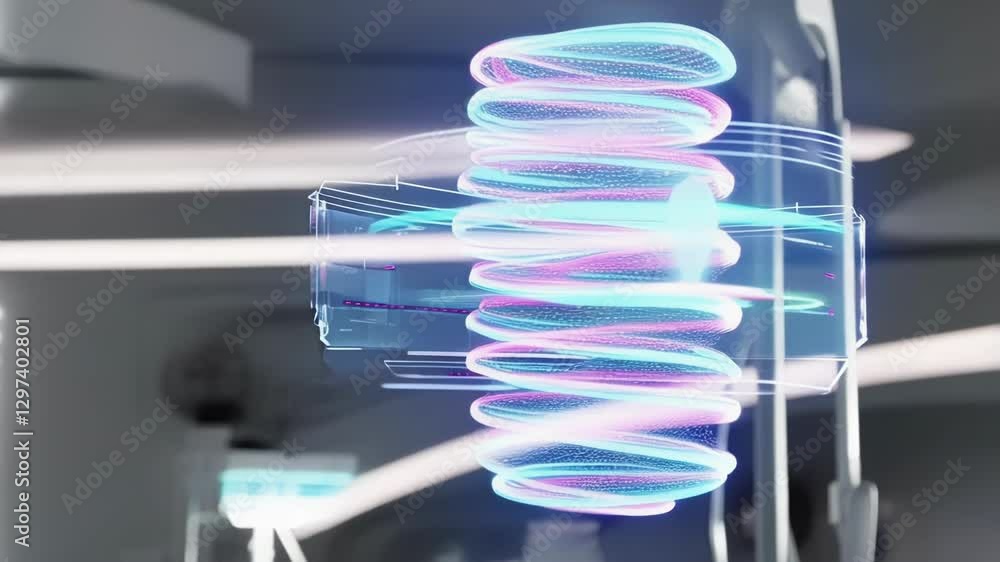 Aufkleber Laboratory technician with advanced bionic arm examining holographic projection of a complex medical device, suggesting advancements in healthcare technology