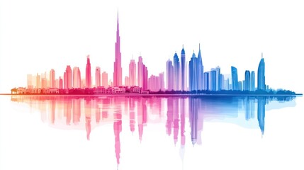 Naklejka premium Colorful Dubai Skyline Reflection