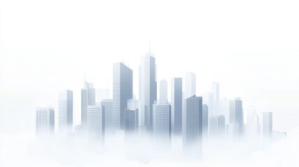 Fototapeta premium City skyline through fog, urban landscape, minimalist view, possible stock photo use