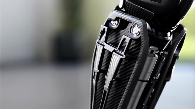 Carbon fiber robotic leg showcasing advanced engineering and design, highlighting potential applications in prosthetics, healthcare, and industrial automation