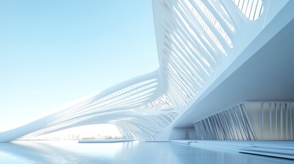 Modern white architectural building over water, urban background, daytime, stock photo