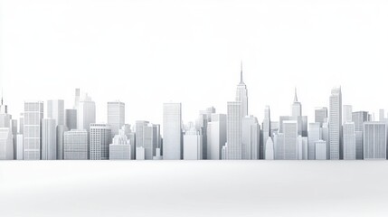 Fototapeta premium 3D Model City Skyline, White Background, Urban Design, Architectural View, Digital Illustration, Abstract, Modern, Blank